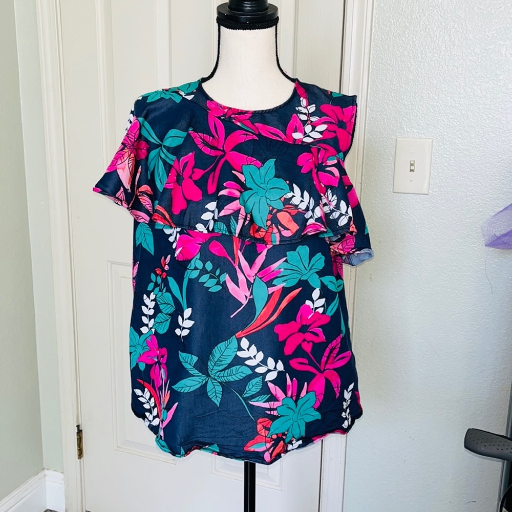 Isabel Target Maternity One Shoulder Ruffle Floral Top. Sml